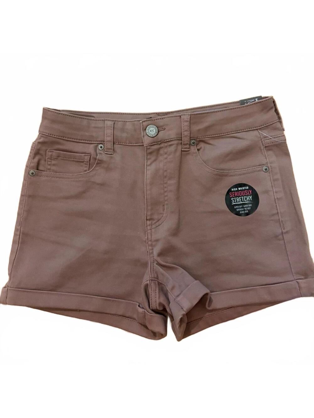 Aeropostale High Waisted Midi Stretch Shorts Mauve Brown Size 6 NWT